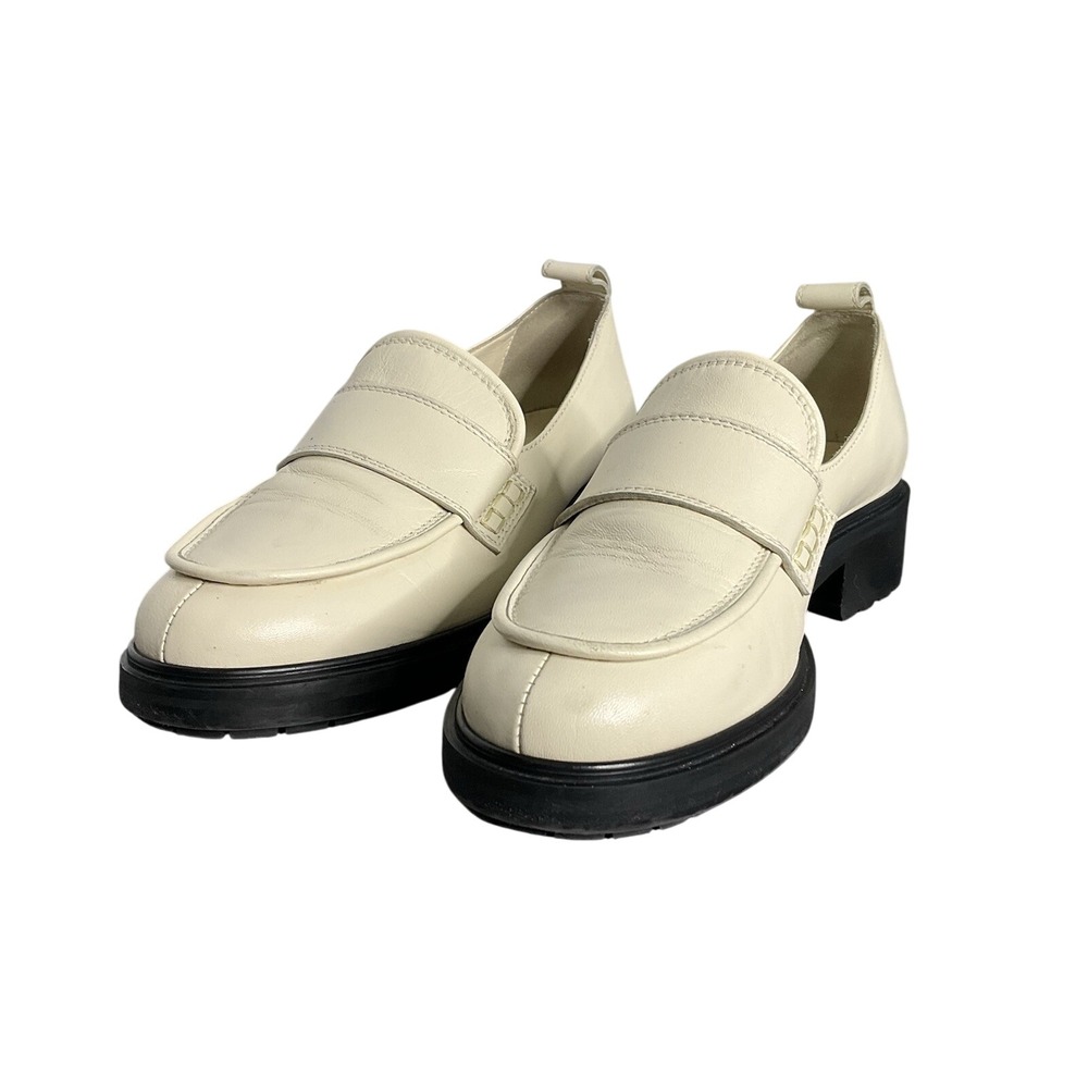 Aeyde Ruth Lug Sole Platform Italian Apron-toe Loafer Crème With A Chunky Heel - Picture 3 of 12